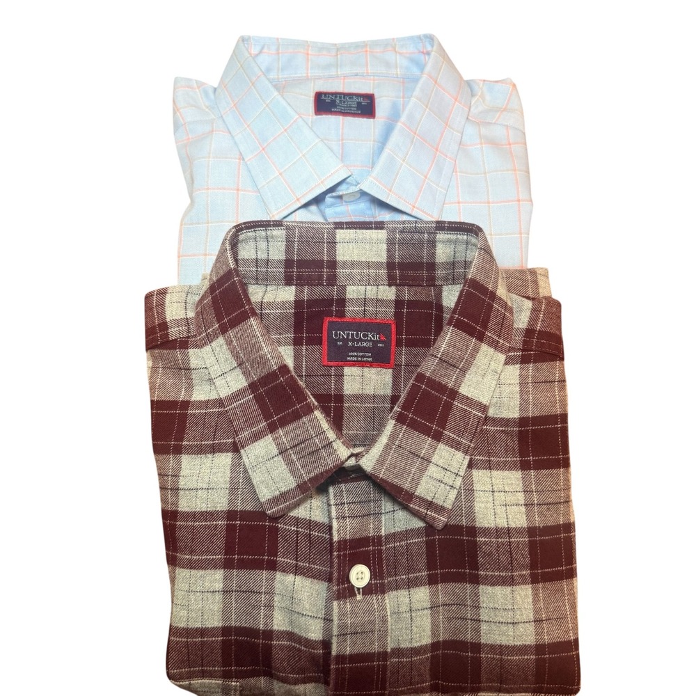 Bundle of 2 UNTUCKit Mens XL Herzog Plaid Flannel Shirt Wrinkle Free Long Sleeve